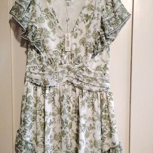 Max Studio Dress NWT-M MSRP $198. Tiered Ruffles. Green Floral Feminine Boho